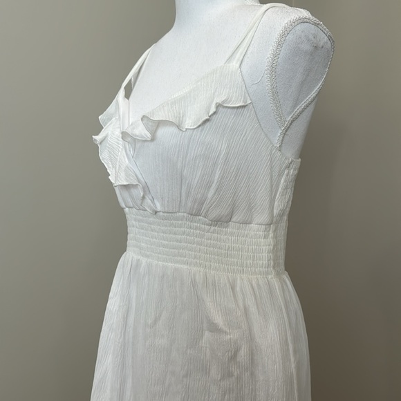 White Ruffle Sun Dress with Criss-Cross Bodice, Smocked Waistline & Full Skirt - Picture 5 of 10